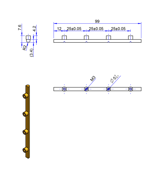 100HTD8 Messing Nockenverbinder / Einlegeschiene / Ersatzzahn